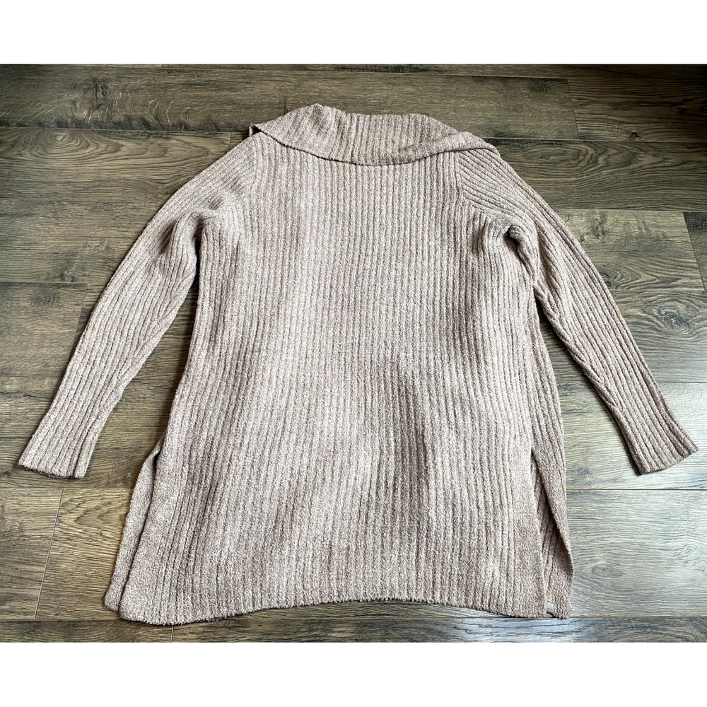 EUC Womens Barefoot Dreams cozy chic lite tan brown ribbed soft cardigan size L - Picture 2 of 10